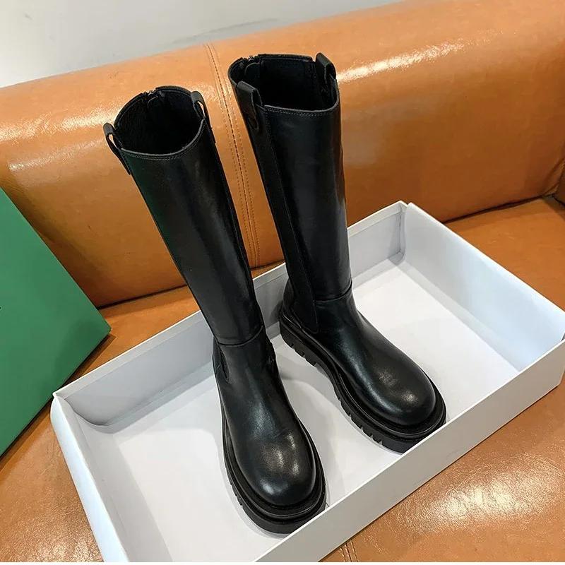 Fashion Platform Women Knight Long Boots Fashion Warm Fur Shoes Autumn Winter Square Heels Ladies Knee High Booties