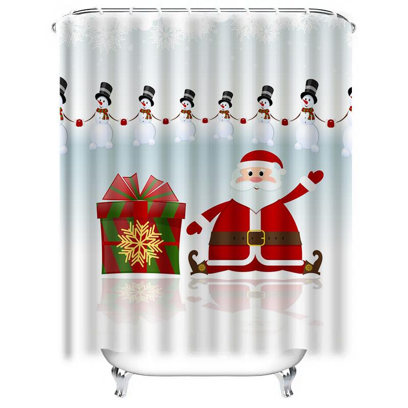 TU Christmas Shower Curtain Festive Holiday Bathroom Decor Santa Claus Reindeer Snowflakes Winter Themed Waterproof Fabric Backd