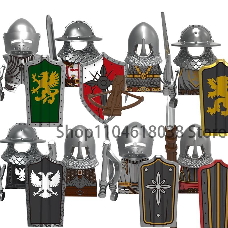 Medieval Castle Soldier Action Figures Building Block Empire Templars Lancer Warrior Militia Helmet Shield Sword Bow Toy Gifts