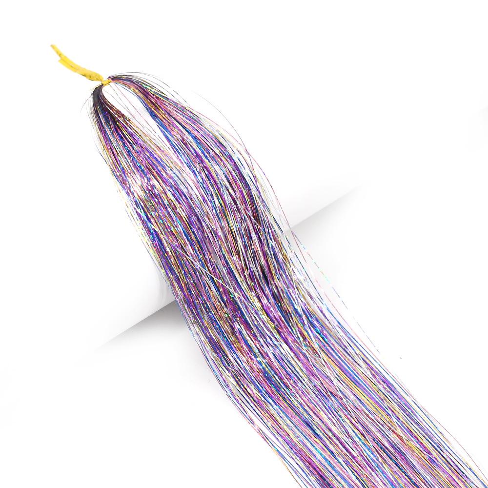 Gold Thread Laser Silk Wig & Seven-Color Hair Extensions with Tinsel Glitter Braiding Strips - 120cm