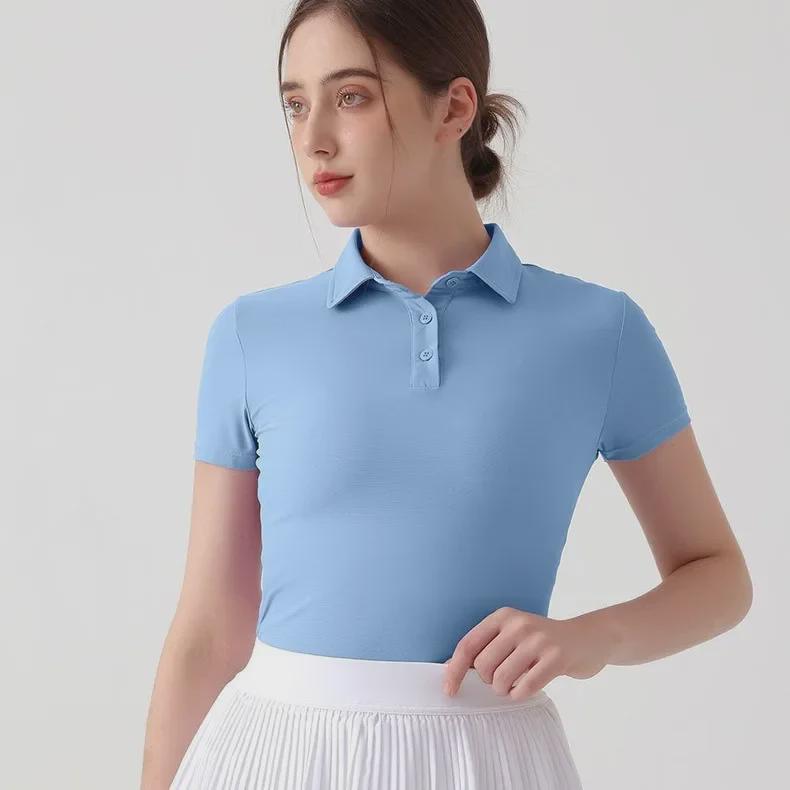 Women's Short Sleeve Yoga & Sports Polo Shirt - Breathable Fitness & Outdoor Running Apparel for Tennis, Badminton, and Golf.