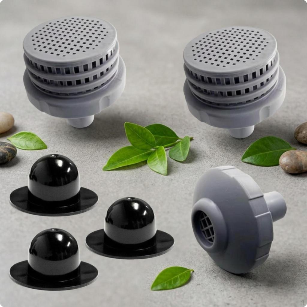 6 Pieces Perforated Strainer Screen Gray and Black Round Connector Piece ThreadedLooking Dome Plug