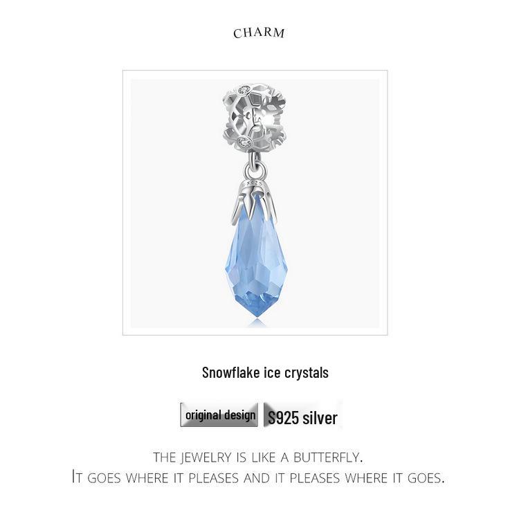 Sterling Silver Snowflake Ice Crystal Pendant Bracelet with Light Blue Zircon and Platinum Plating