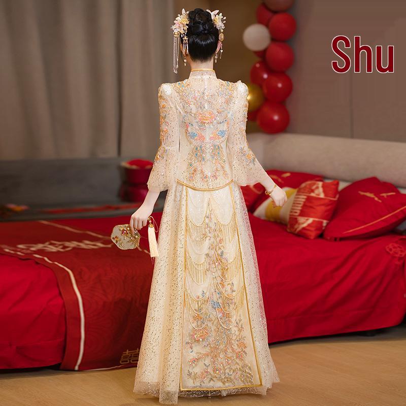 2025 Summer Xiuhe Wedding Dress: Elegant Chinese Dragon & Phoenix Gown