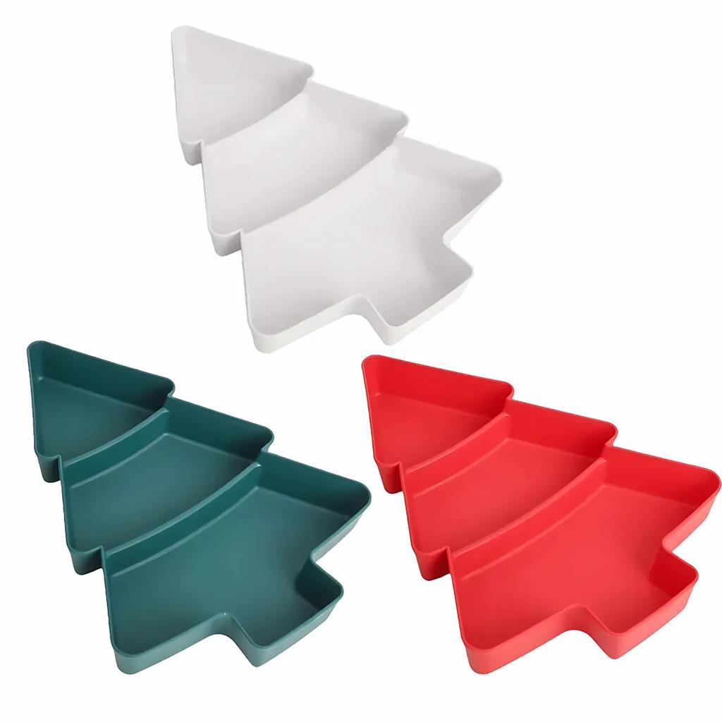 Christmas Tree Plates Plastic Christmas Trays Snack Service Trays 3-bedroom Multifunctional Food Trays Christmas Party Supplies