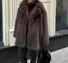 2025 Winter Women's New Flip Collar Medium Length Fur Coat