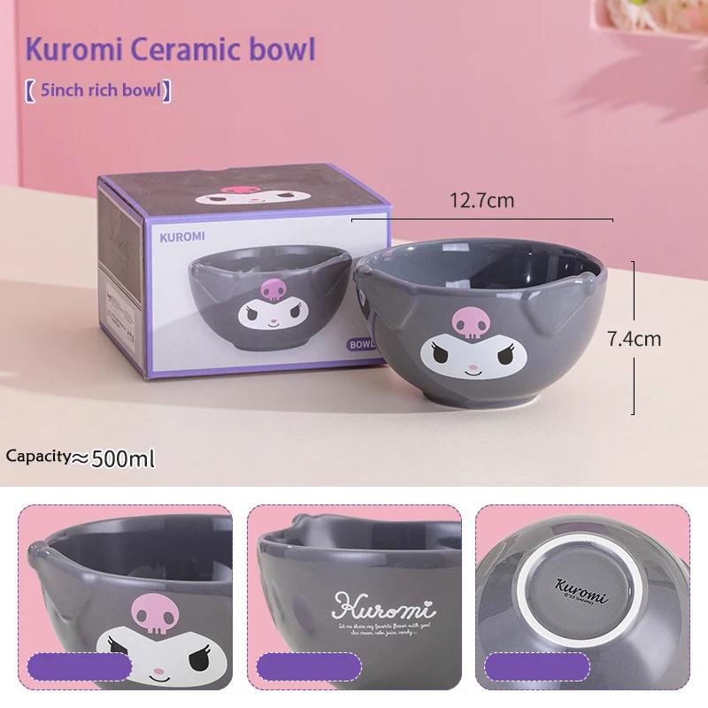 For Sanrio 5Inch Ceramic Rice Soup Bowl for Melody&Cinnamoroll&Kuromi Tableware Cartoon Irregular Anime Relief Bowl for Children