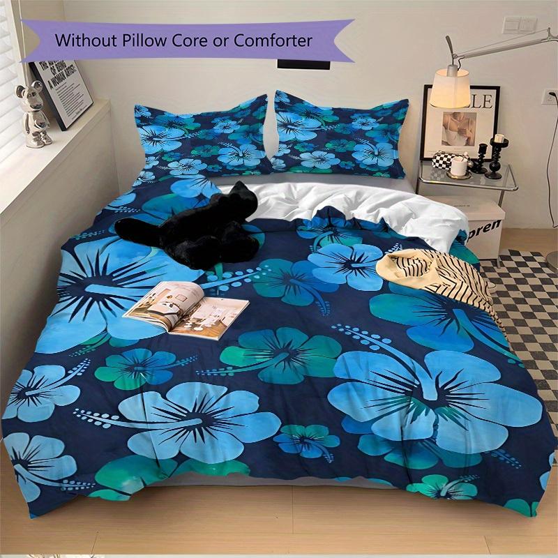 3pcs Blue Floral Print Bedding Set, Ideal for Home Use, Suitable for Bedroom Decor (1*Duvet Cover + 1/2*Pillowcases, No Core) yy250821175