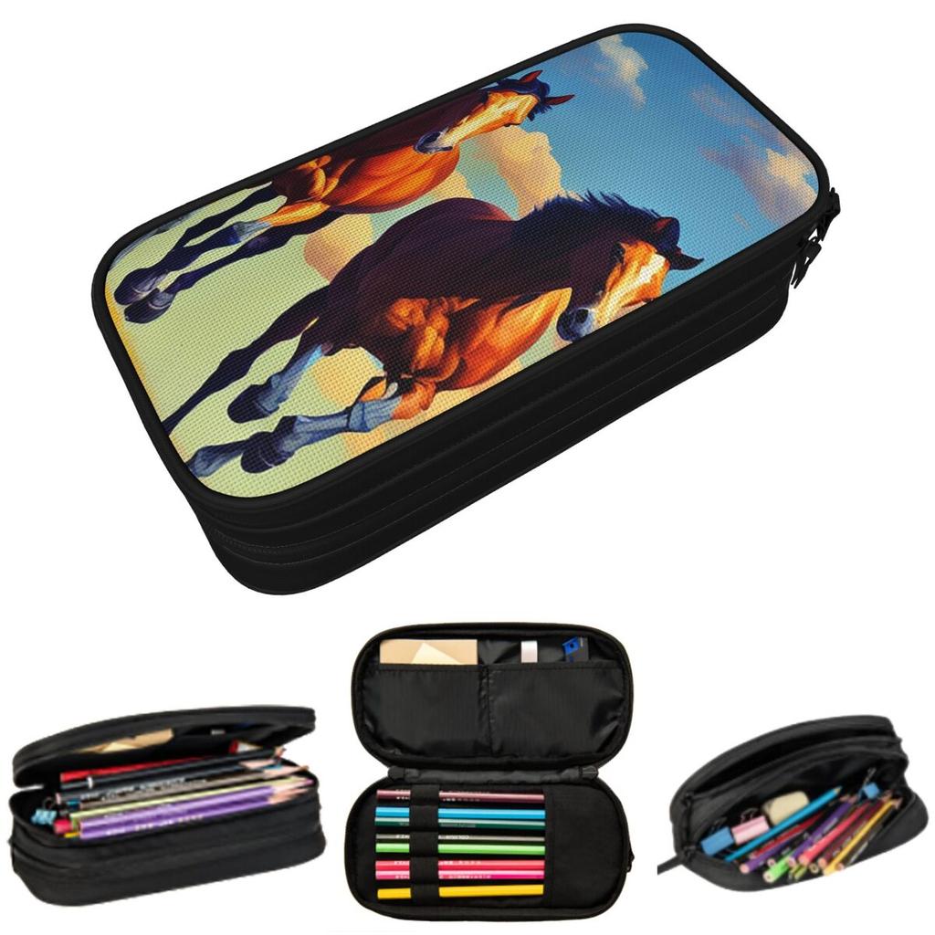 Running Horse And Equestrian Pencil Case for Kids School Pen Box Pencil Bag Stationery Supplies Pen Holder Bag