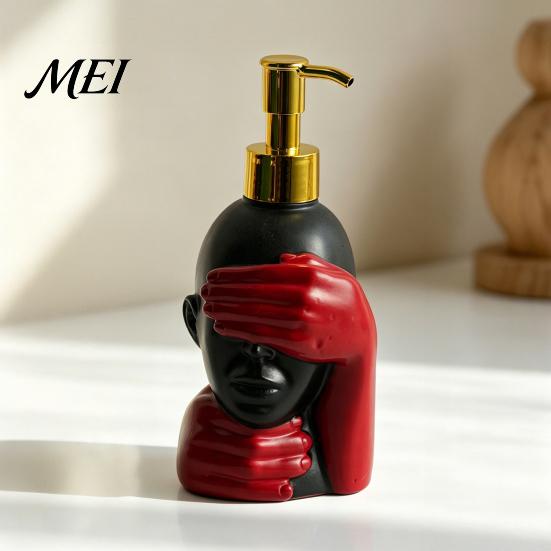 Black And Red Soap Bottle 200ml Dispensing Bottle, Smooth Foaming Artistic Design Large Capacity Dispenser for Bathroom Decor Hand