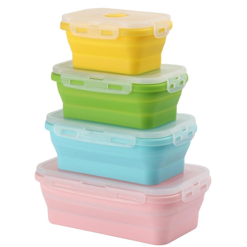 3 Sizes Collapsible Silicone Food Container Portable Bento Lunch Box Microware Home Kitchen Outdoor Food Storage Containers Box