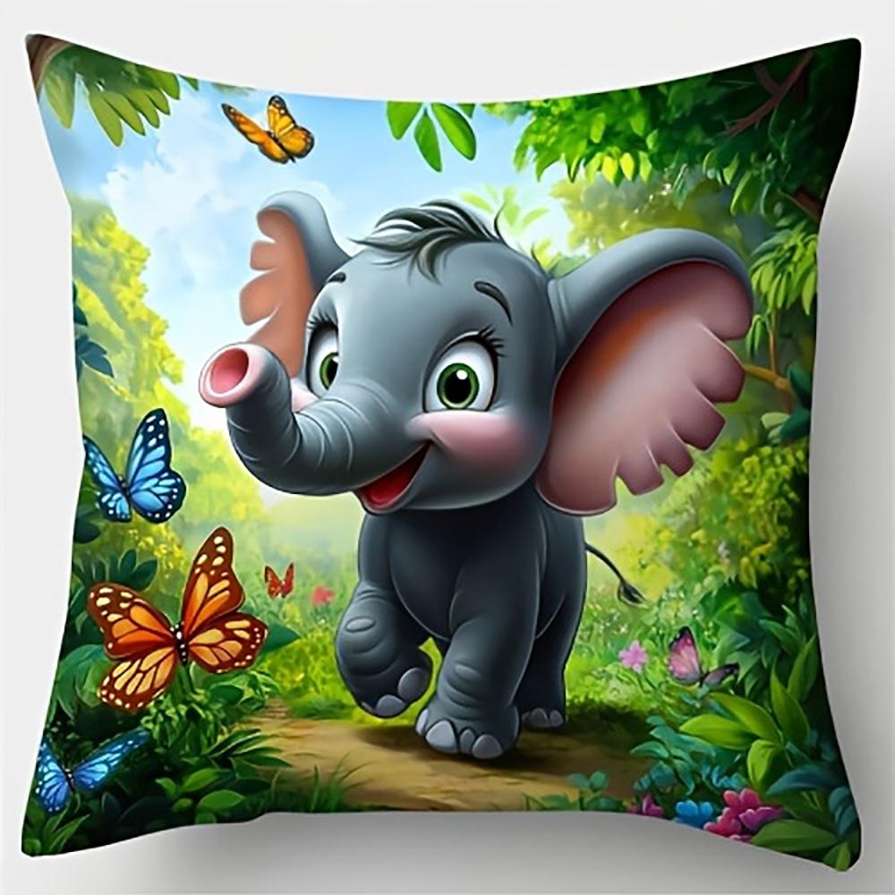1/4pcs 2D Flat- Cute Cartoon Baby Elephant Jungle Throw Pillow Covers Home farmhouse outdoor decoration cushion cover