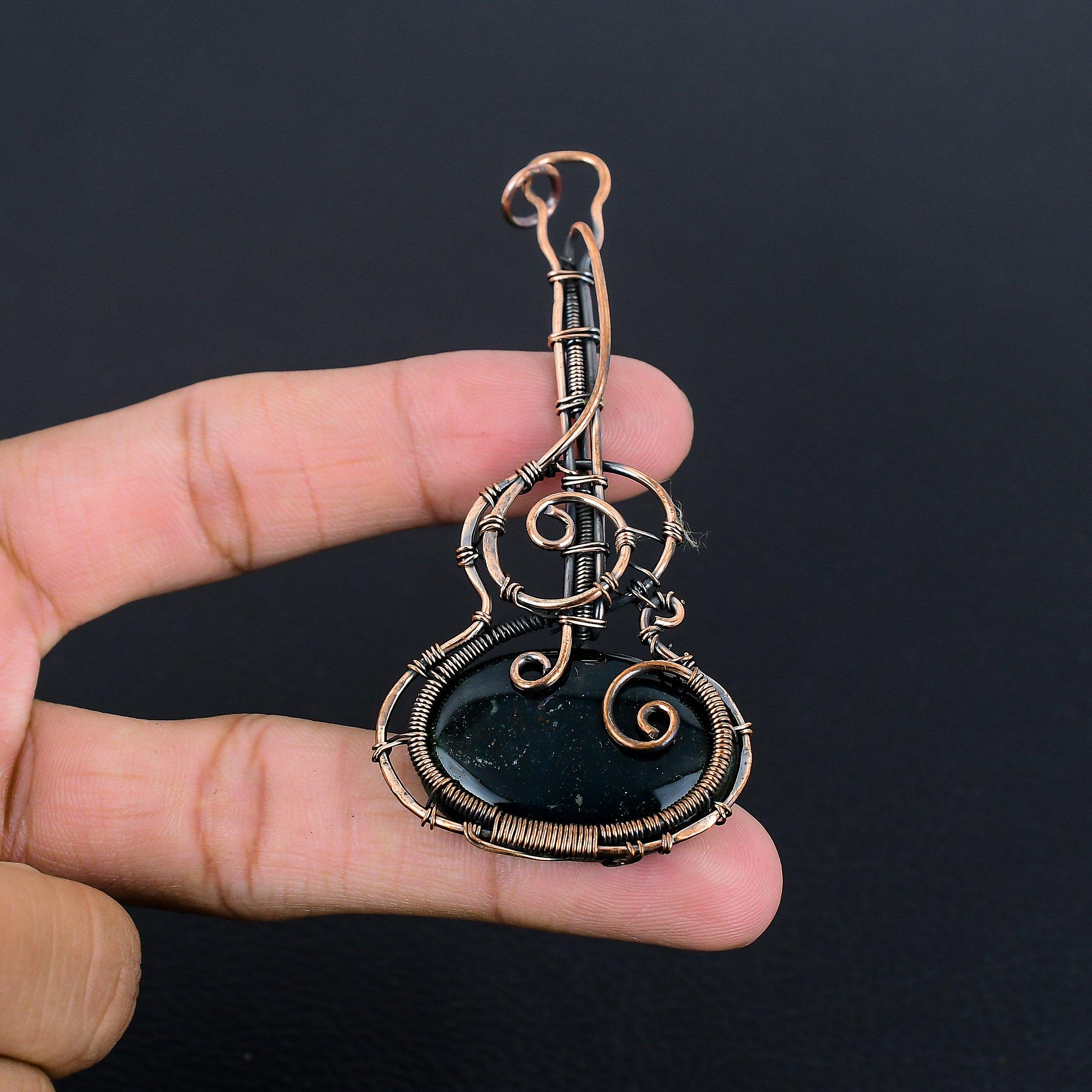 

Blood Stone Jewelry, 999 Copper Wire Wrapped Pendant Handmade Gemstone Jewelry, Gifts For Wife Brand New Pendant 2.25 Inches