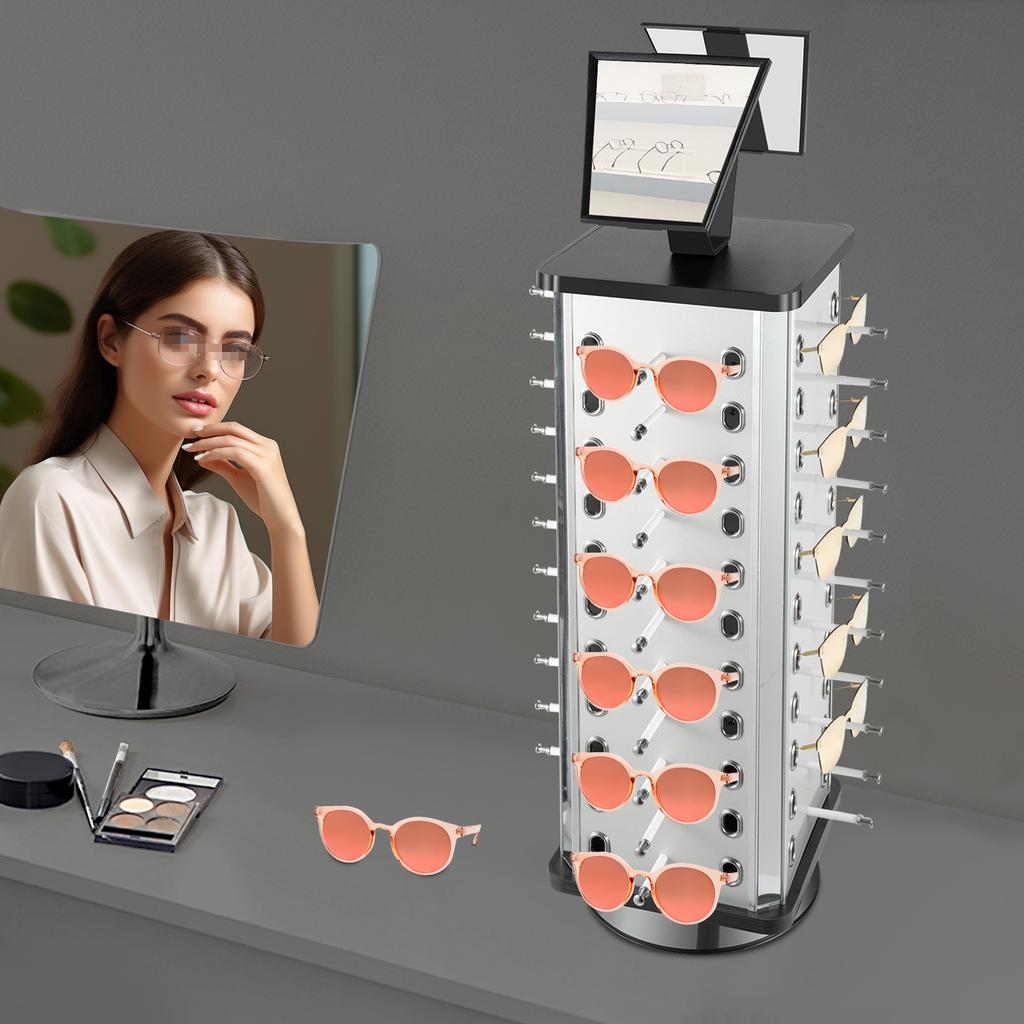 Stojak na okulary przeciwsłoneczne obracany o 360° z lustrem, organizer na 44 pary okularów, karuzela na okulary