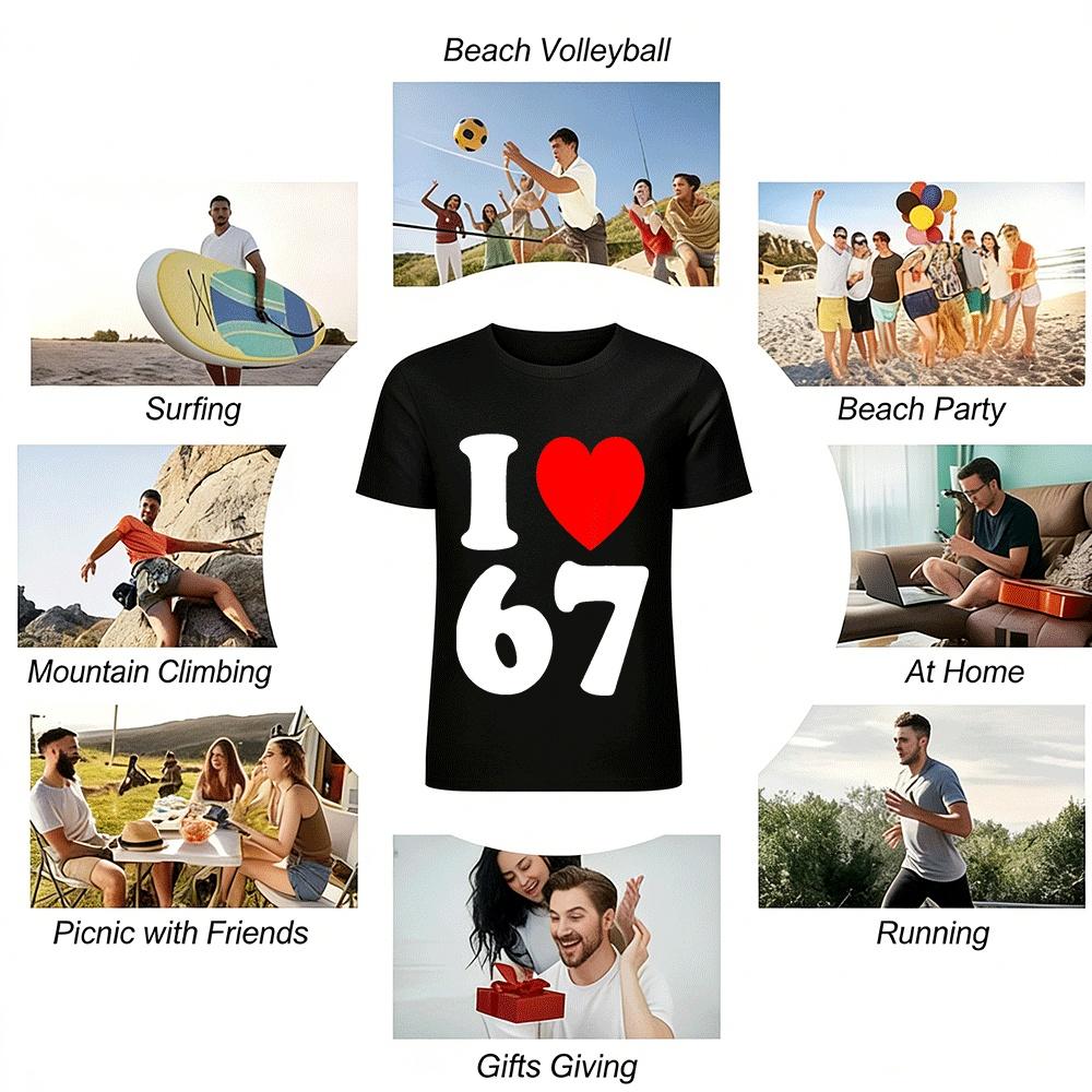 Simple Love Heart Print Casual Short Sleeve T-Shirt Unisex Daily Top Pure Cotton T-shirt