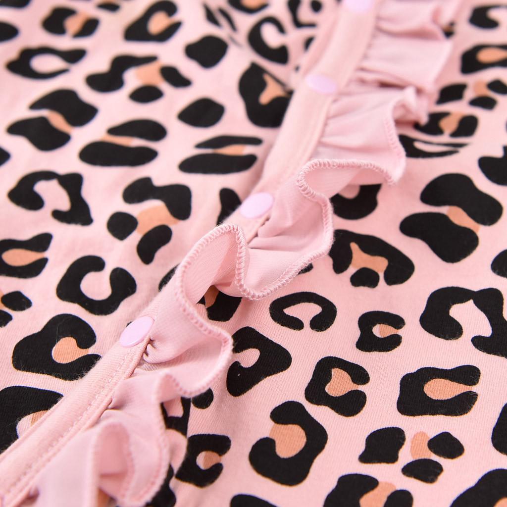 Noworodek Baby Flare Sleeve Leopard Printed Kombinezon Romper + opaski