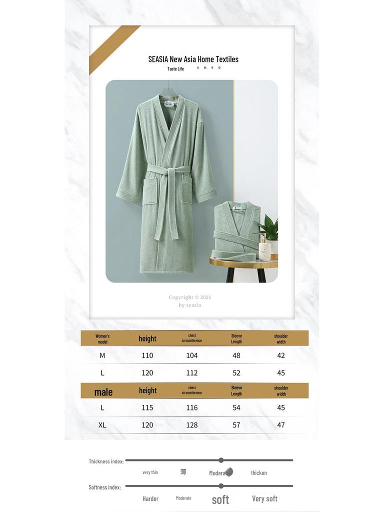 New Asia Terry Cotton Adult Absorbent Bathrobe - Unisex Couple Robe