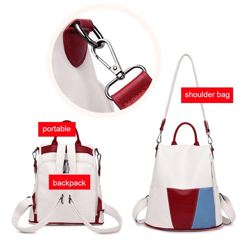 Women's Backpack Ladies Soft Leather Waterproof Multi-purpose Travel Bag Stitching Contrast Color Bags