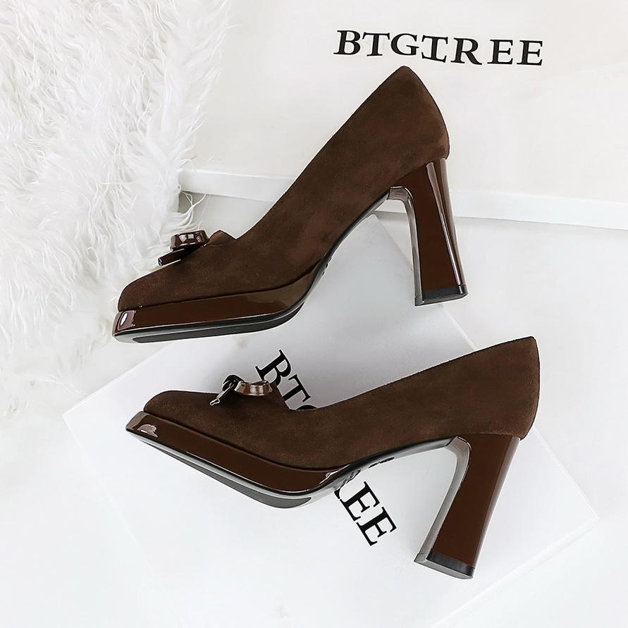 Voděodolné platformové boty na vysokém podpatku se čtvercovou špičkou, semišová dekorace s motýlí mašlí, dámské boty s mělkým výstřihem, super vysoké podpatky, lodičky