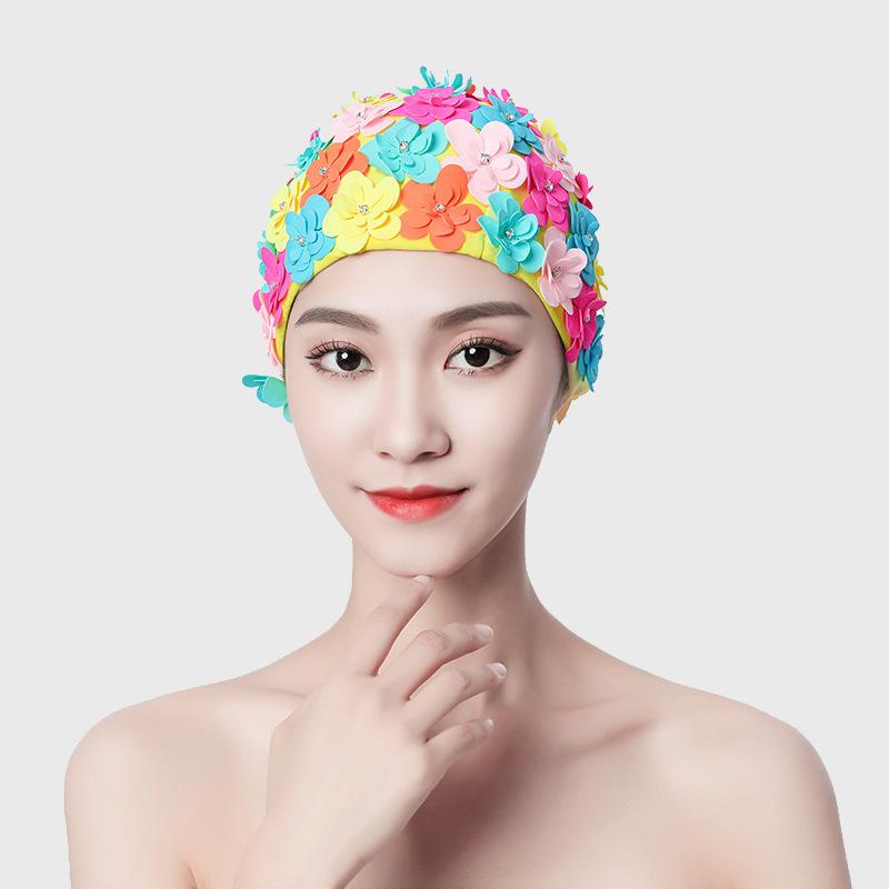 Badekappe Damen Diamantblume Handgefertigt Dreidimensional Handgenäht Dreilagige Blume Würgt Den Kopf Nicht Doppeltes Gewebe Schwimmen Spa