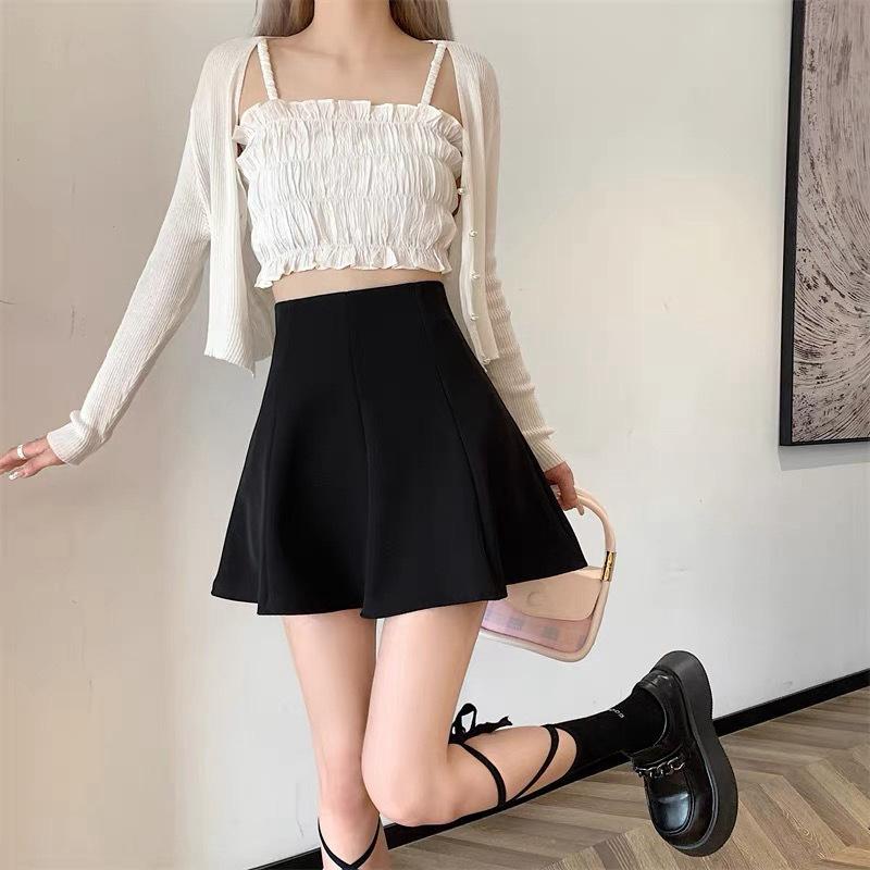 Women's Spring Summer Plus Size A-Line Short Umbrella Skirt Pleated Puffy Underlay Casual All-match Versatile Skirt-Trousers Academic Style