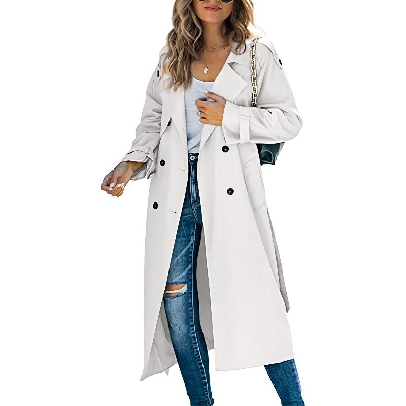Damen Mode Einfach Zweireihig Trenchcoat Vintage Reverskragen Lange Ärmel Weiblich Schick Dame Outfits