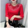 Summer New Women Mesh Tees Tops Fashion Sexy Cross Hollow Out Hot Diamond Half Sleeved Bottoming Shirt Elasticity T-Shirt