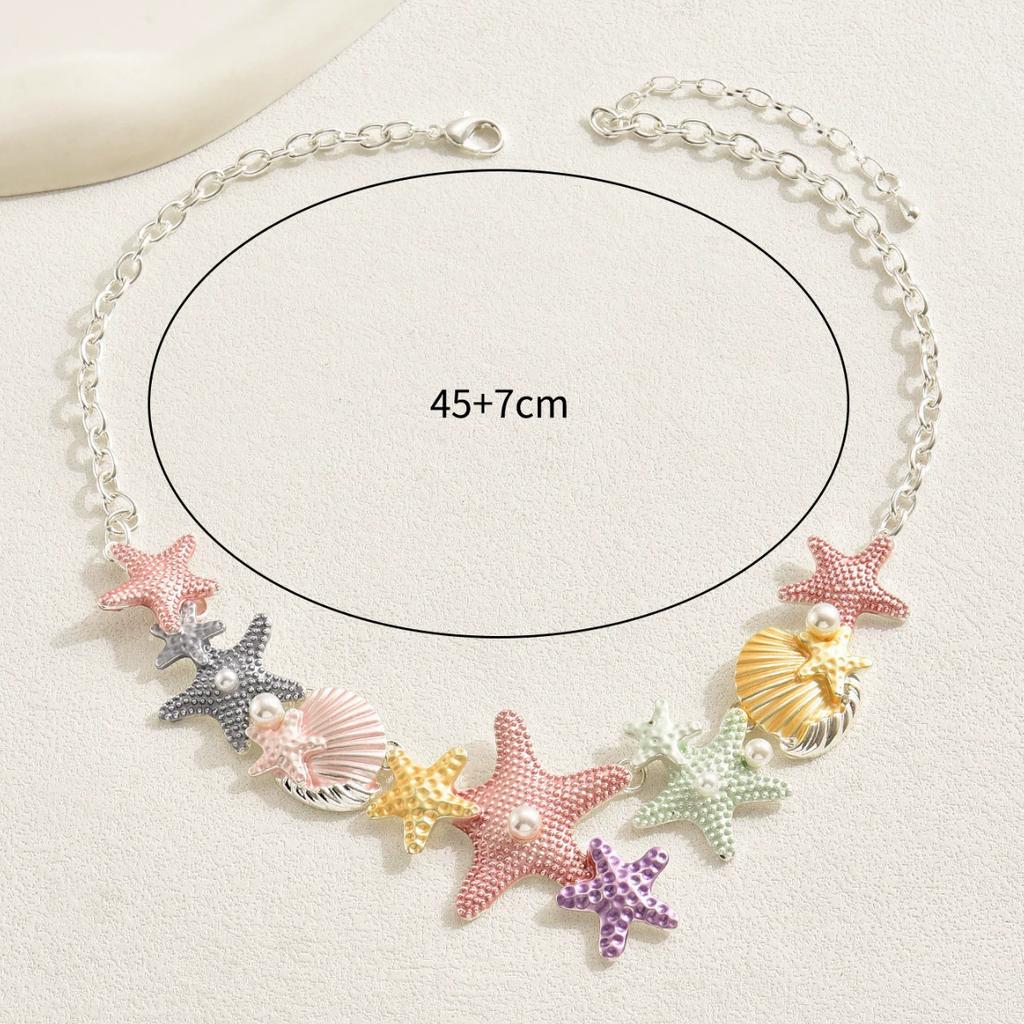 Star-Shaped Shell Long Necklace For Women Fashionable Individual And High-End Style Pearl And Oil-Drip Collarbone Chain Necklace
