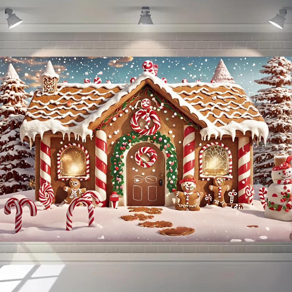 Gingerbread House With Snowy Tree Background Cloth 2025 Xmas New Year Party Decoration Supplies Photography Background Banner