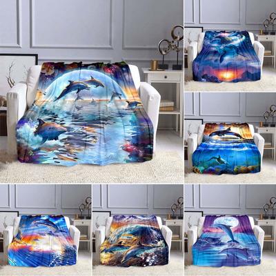 Kawaii Dolphin Blue Sea Animals Flanelová deka King Queen Full Twin Velikost pro děti Chlapci Dívky Super Soft Hřejivá Lehká