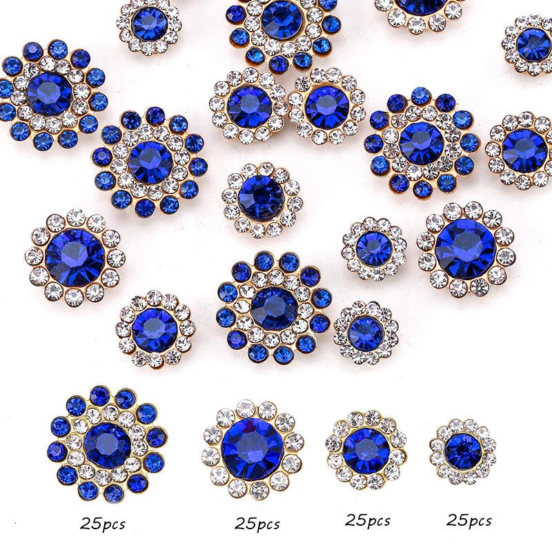 Størrelse Dobbelt Lag Blomst Blandet 100 stk Fargerik Solsikke Skive Bor Spenne Krystall Håndsøm Bor DIY Smykketilbehør Rhinestone Sy på Perler