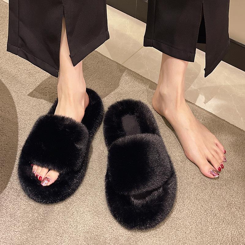 Thick-bottomed Fluffy Slippers for Women To Wear 2025 Autumn and Winter New Internet Celebrity High-end Drag Fluffy Home Cotton Drag