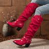 Female Knight Boots Autumn and Winter New Patent Leather Round Head Thick Sole Thick Heel Super High Heel Belt Buckle Can Not Knee Boots