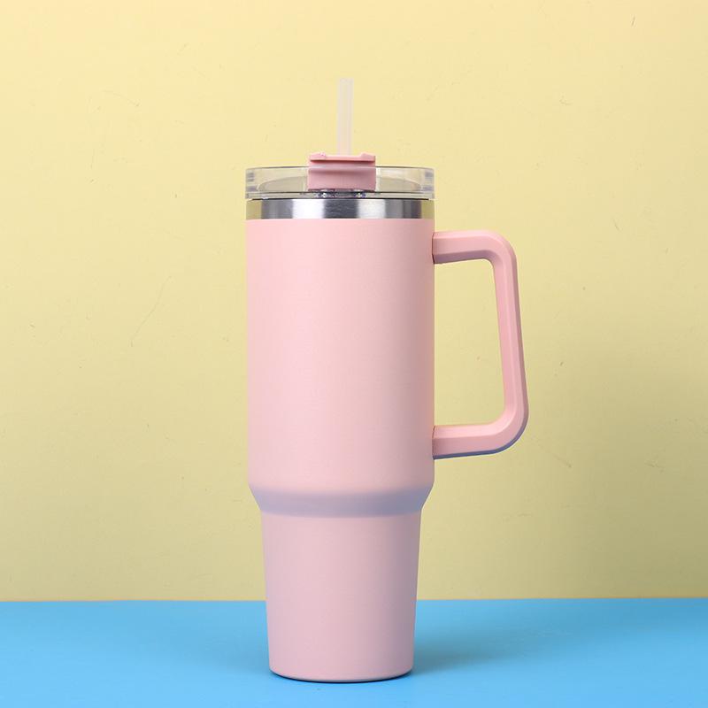 Large Capacity Insulated Stainless Steel Car Cup with Handle and Straw - Double Layer for Cold Retention (Ice Buster)