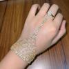 Adjustable Golden Finger Bracelet Rhinestone Hollow Geometric Pendant  Stage Performance