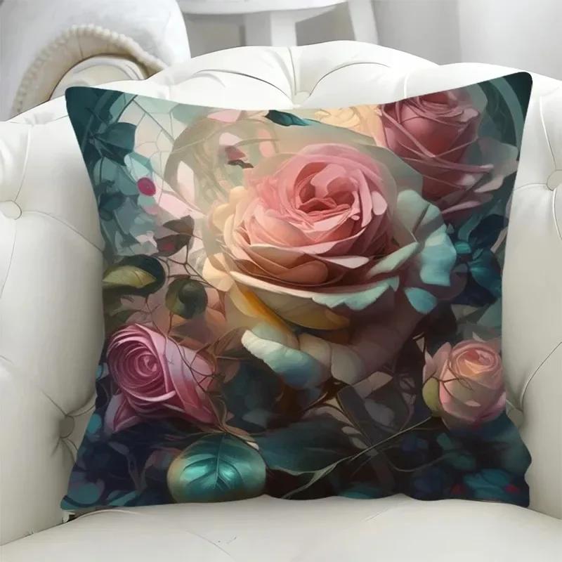 Luxury Home Decor Pillowcase Living Room Sofa Cushion Cover Rose Character Illustration Style Pattern Cushion Cover