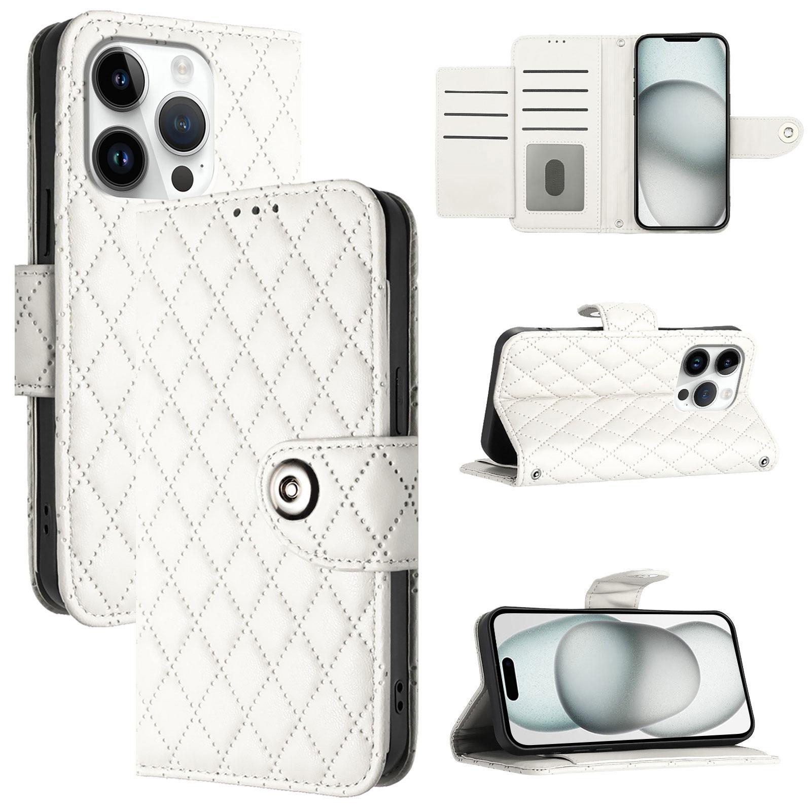

For iPhone 16 Pro Leather Case Phone Stand Cover with 7 Card Slots and Hand Strap White