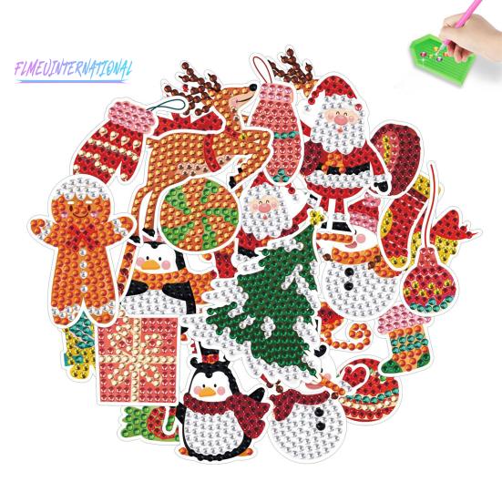 2 Stück weihnachtliche Diamant-Malerei-Aufkleber zum Selbermachen, lebendige Farben, Cartoon-Muster, Kunsthandwerk, Diamant-Malerei-Abziehbilder