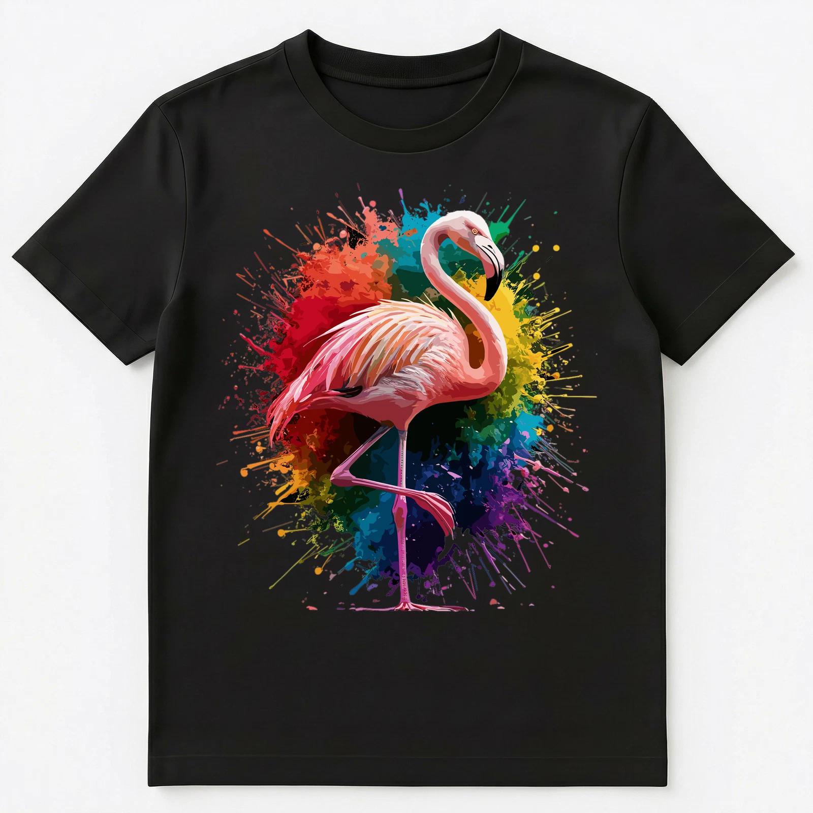 Colorful Paint Splash Flamingo Bird Art Graphic Unisex T-Shirt S