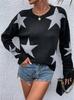 2026 European Loose Round Neck Star Pattern Long Sleeve Knit Pullover Sweater.