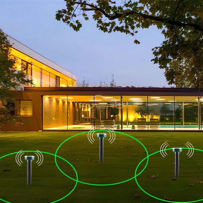 Solcelledrevet ultralyd, sonisk føflekk, skadedyr, gnageravstøtende, hage, utendørs lampe, bakgård, jordbruksland, mus,