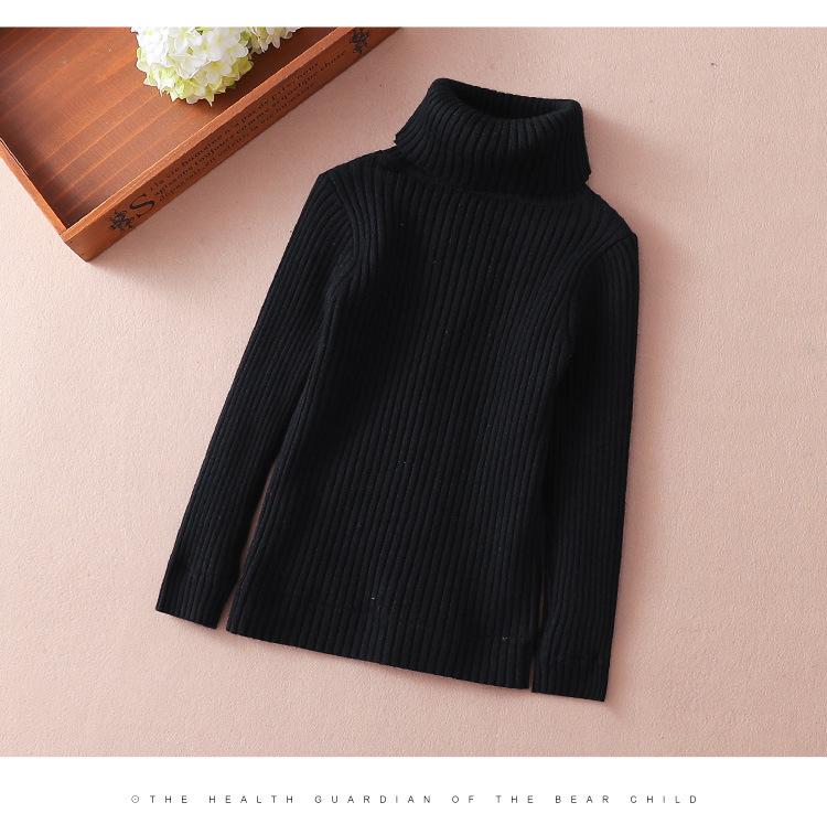 Children's Slim Fit Knit Sweater with High Neck and Velvet Lining for Autumn and Winter.