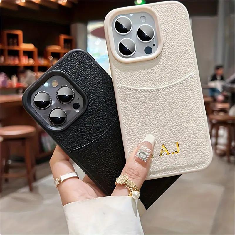 Personalized  Name Initial Case For iPhone 12 13 14 15 16 Pro Max Leather Card Slot Bag Lichee Pattern Cover