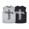Tendência americana design original corte solto oversized colete sem mangas com buraco masculino verão esportes fitness camisa