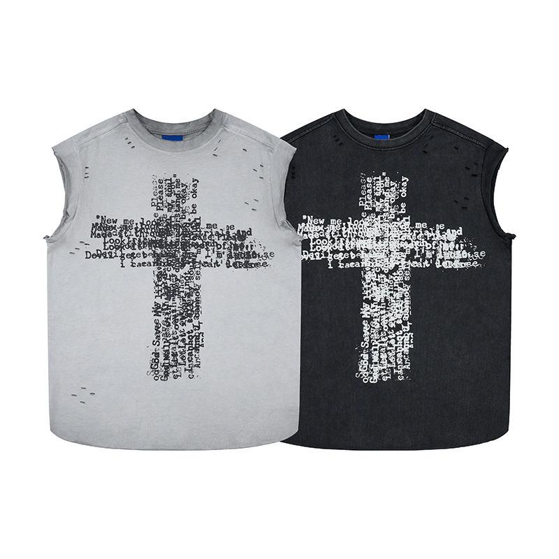 Tendência americana design original corte solto oversized colete sem mangas com buraco masculino verão esportes fitness camisa