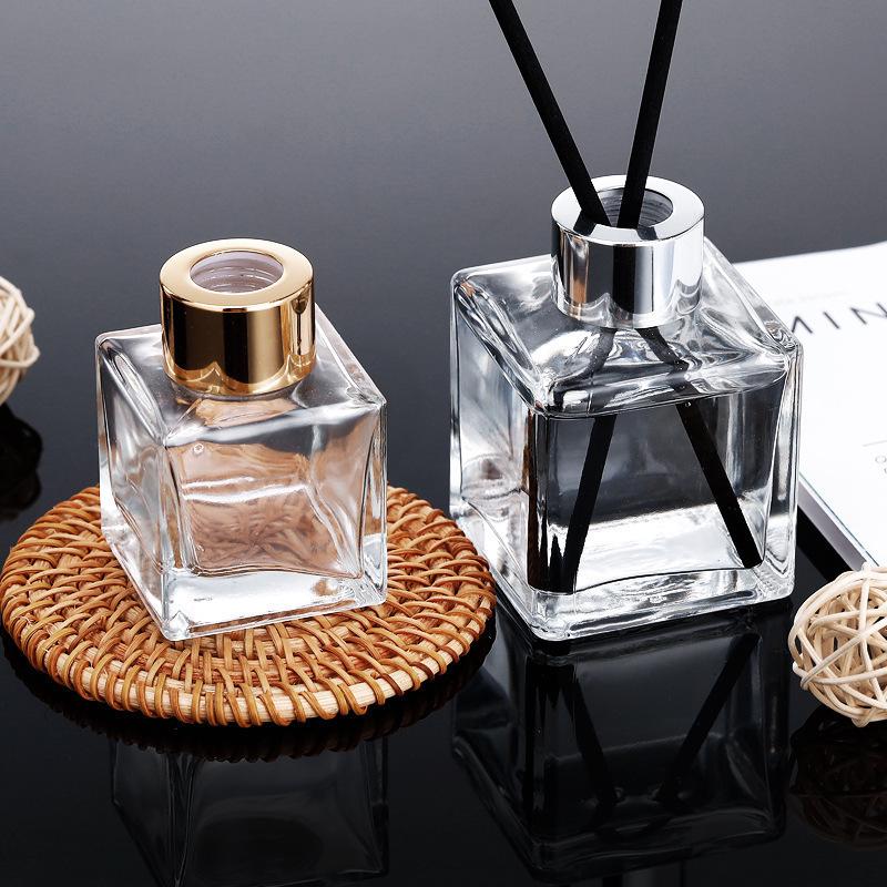 In-Stock High-Grade Square Aromatherapy Diffuser Bottle: Flameless Rattan, Clear Glass, Elegant Home Décor