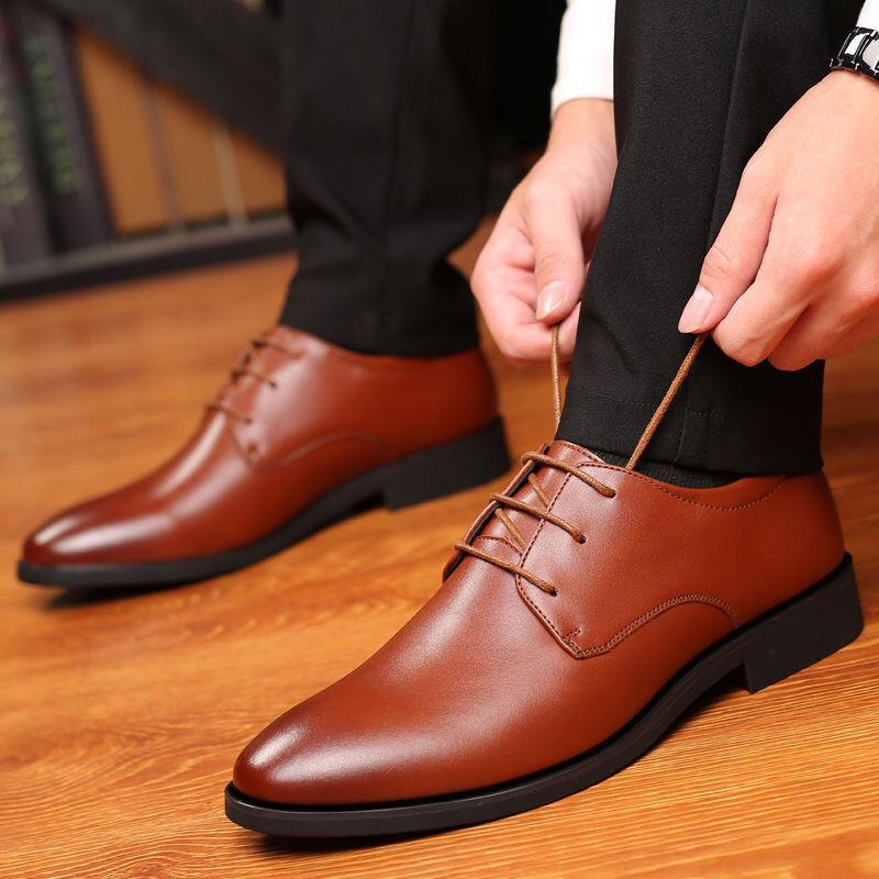 2024 Pánské kožené boty Šněrovací ležérní kožené boty Mládežnické business casual pánské boty