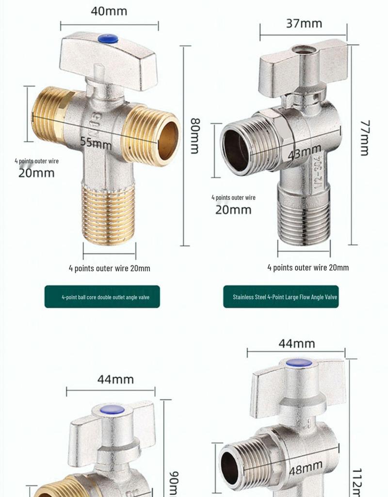 Universal All-Copper Gas Water Heater Valve: Hot/Cold Flow, 4/6 Point Angle Stop & Triangle Valve