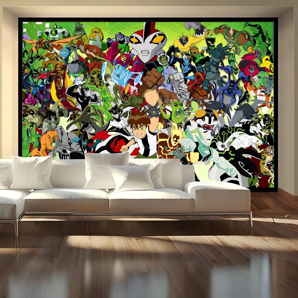 Cartoon B-Ben 10 Background Boy Children Birthday Party Decoration Banner Cartoon Photography Background Poster