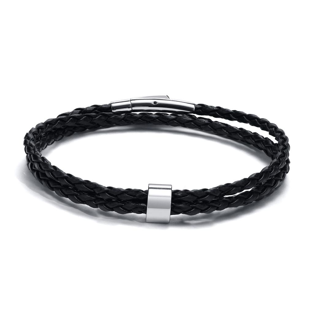 Vnox Free Custom Name Mens Braided Genuine Leather Bracelet Gifts Jewelry,Stainless Steel Beads Charm with Family Names,Dad Gift